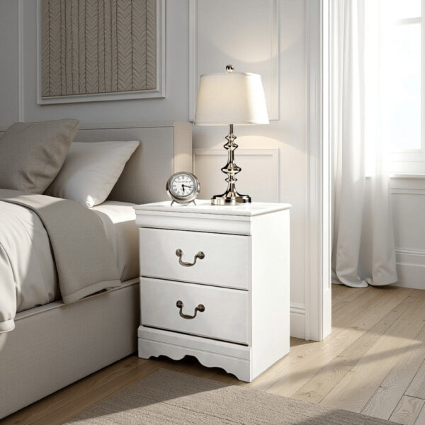Roso Wide Dresser, Classic White, 25 Inch, 2 Drawers, Pewter Handles