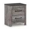 Bono Nightstand, 2 Storage Drawers, 25 Inch, Wood Grain Gray Finish