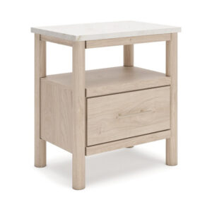 15022026699235d0eb236.jpeg Mooran Nightstand, 1 Drawer w USB-C, Marble Finish Top, Brown Beige