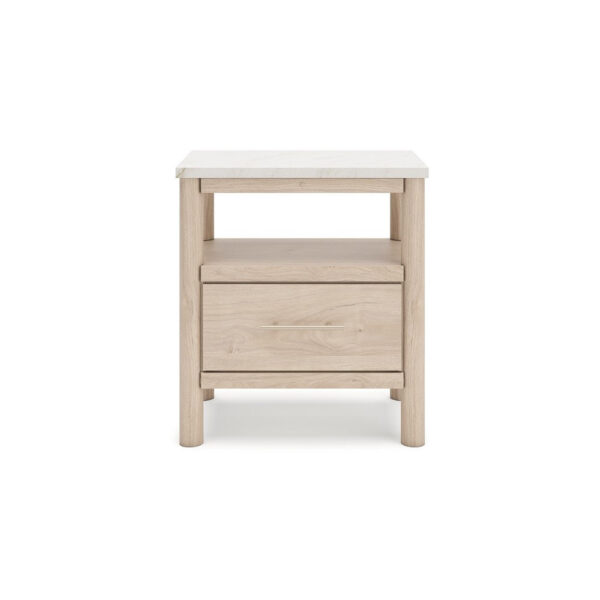 Mooran Nightstand, 1 Drawer w USB-C, Marble Finish Top, Brown Beige