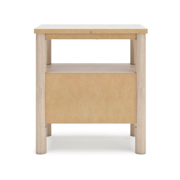 Mooran Nightstand, 1 Drawer w USB-C, Marble Finish Top, Brown Beige