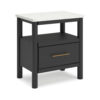 Mooran Nightstand, 1 Drawer w USB, White Marble Finish Top, Black