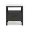 Mooran Nightstand, 1 Drawer w USB, White Marble Finish Top, Black