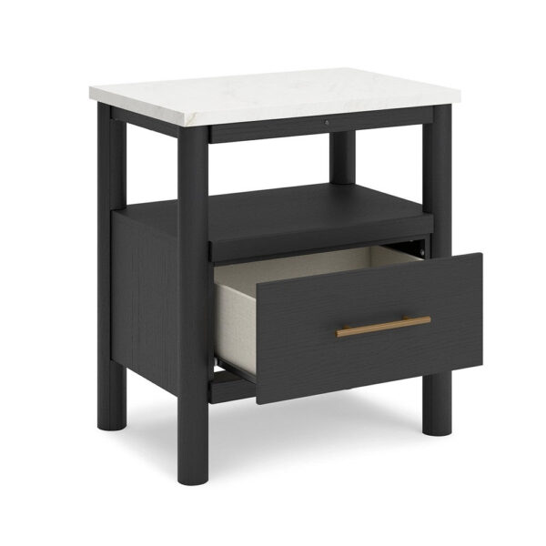 Mooran Nightstand, 1 Drawer w USB, White Marble Finish Top, Black