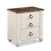 Isla Nightstand, 2 Drawers, 2 USB, Brown Wood Top, Rustic Whitewash