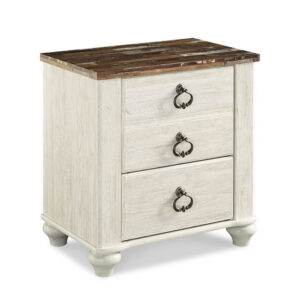 15022026699235f30cb57.jpeg Isla Nightstand, 2 Drawers, 2 USB, Brown Wood Top, Rustic Whitewash