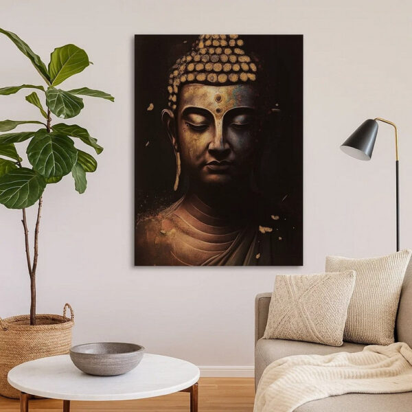 Accent Wall Art Decor, Printed Glass 36x48 Meditating Buddha, Black