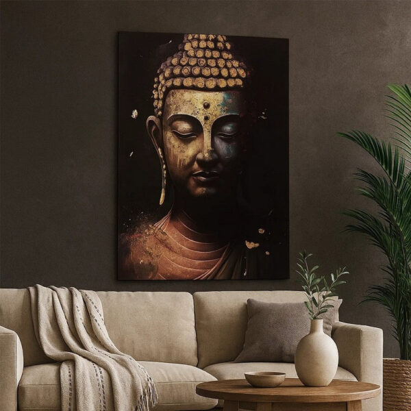 Accent Wall Art Decor, Printed Glass 36x48 Meditating Buddha, Black