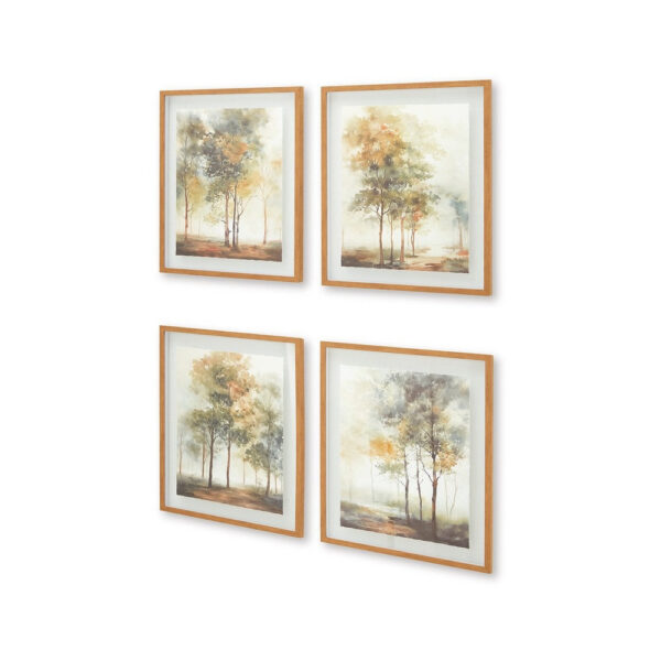 150220266992368872d2f.jpeg Foryn 4 Piece Wall Art Set, 23x27, Spring Trees Print w Brown Frame