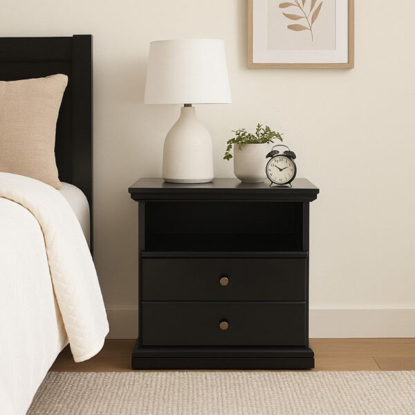 150220266992369aa8028.jpeg Boli Nightstand, 1 Storage Drawers, 24 Inch, Black Molded Trim Details