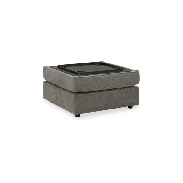 Fola Square Accent Ottoman, 37 Inch Gray, Cupholders with Storage