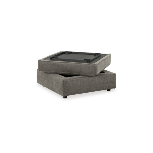 Fola Square Accent Ottoman, 37 Inch Gray, Cupholders with Storage