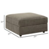 Fola Square Accent Ottoman, 37 Inch Gray, Cupholders with Storage