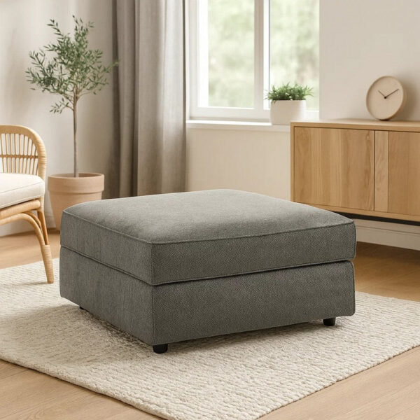 Fola Square Accent Ottoman, 37 Inch Gray, Cupholders with Storage