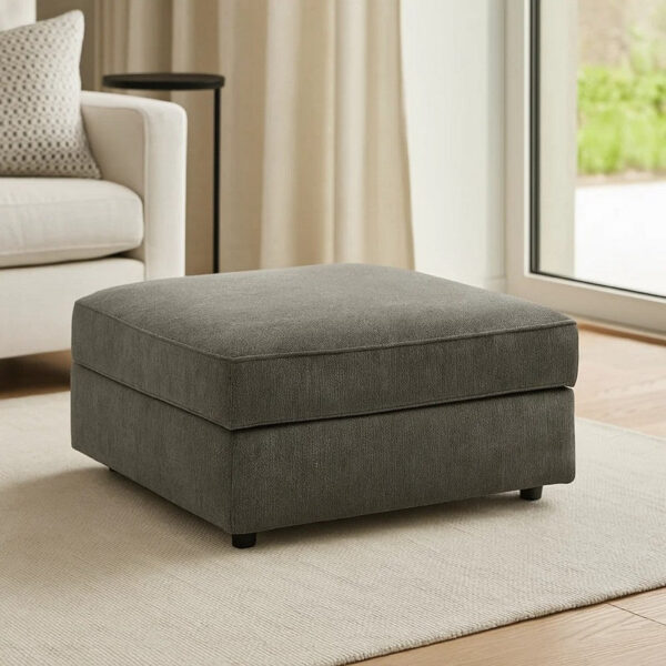 Fola Square Accent Ottoman, 37 Inch Gray, Cupholders with Storage