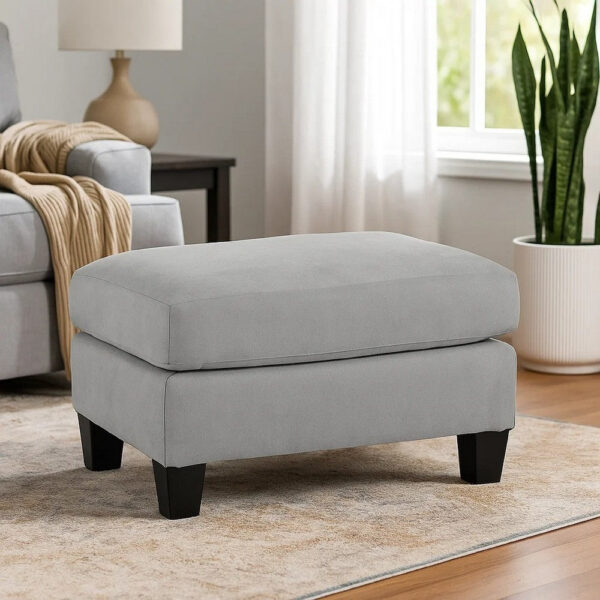 15022026699236e47dd54.jpeg Lebo Accent Ottoman, 31 Inch Rectangular Gray Polyester Cushioned