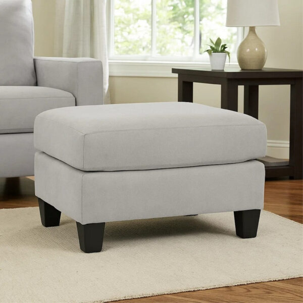 15022026699236e748791.jpeg Lebo Accent Ottoman, 31 Inch Rectangular Gray Polyester Cushioned