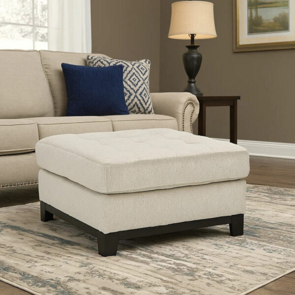 Maxo Accent Ottoman, 36 Inch Square Tufted Seat, Ivory Polyester