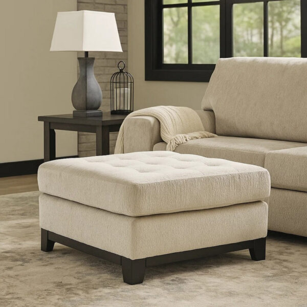 Maxo Accent Ottoman, 36 Inch Square Tufted Seat, Ivory Polyester