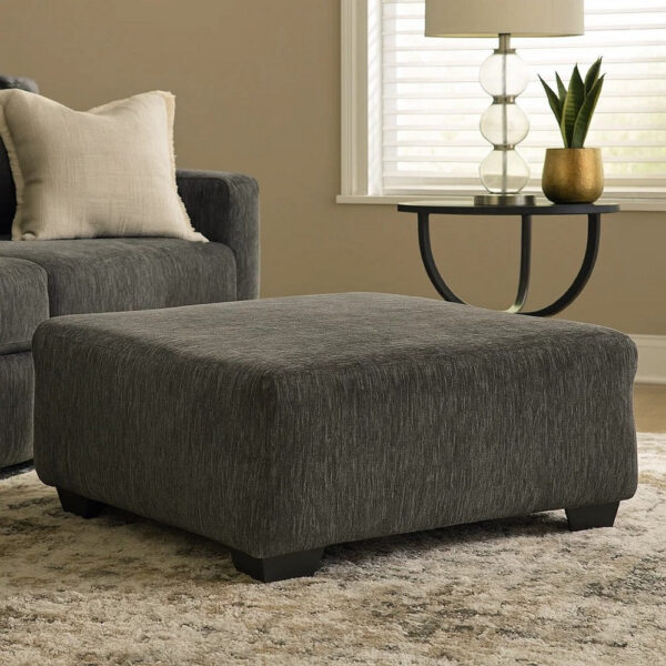 Accent Ottoman, 40 Inch Square Top, Modern Style Dark Gray Polyester