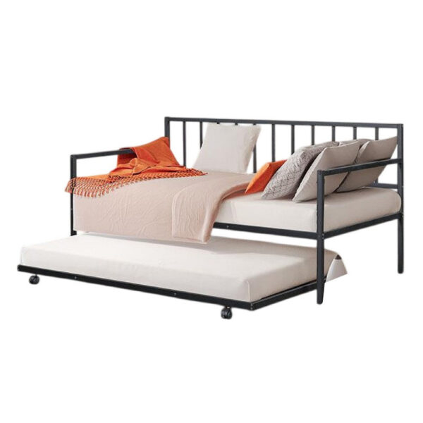 Ham Daybed with Pull Out Trundle, Black Slatted Open Metal Frame