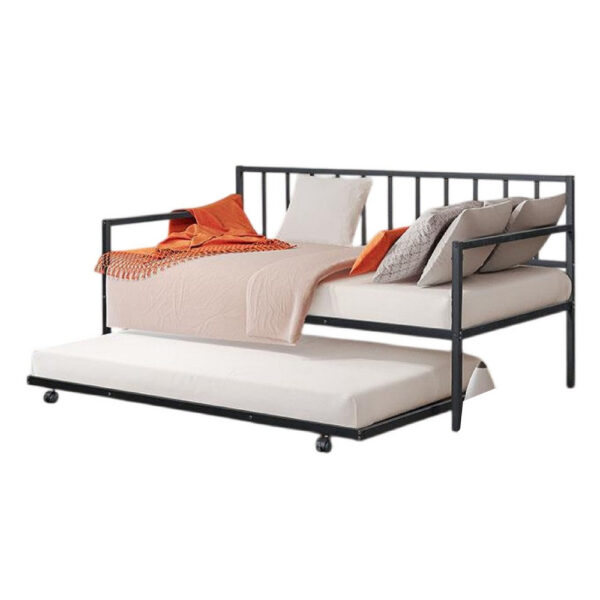 Ham Daybed with Pull Out Trundle, Black Slatted Open Metal Frame