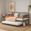 Ham Daybed with Pull Out Trundle, Black Slatted Open Metal Frame