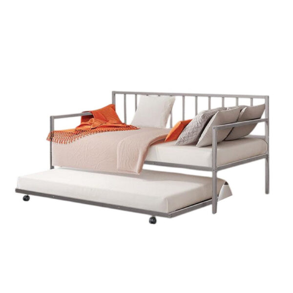 Ham Daybed with Pull Out Trundle, Silver Slatted Open Metal Frame