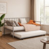 Ham Daybed with Pull Out Trundle, Silver Slatted Open Metal Frame