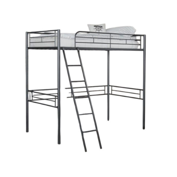 Mylz Twin Loft Bed, Black Metal Frame with Attached Angled Ladder