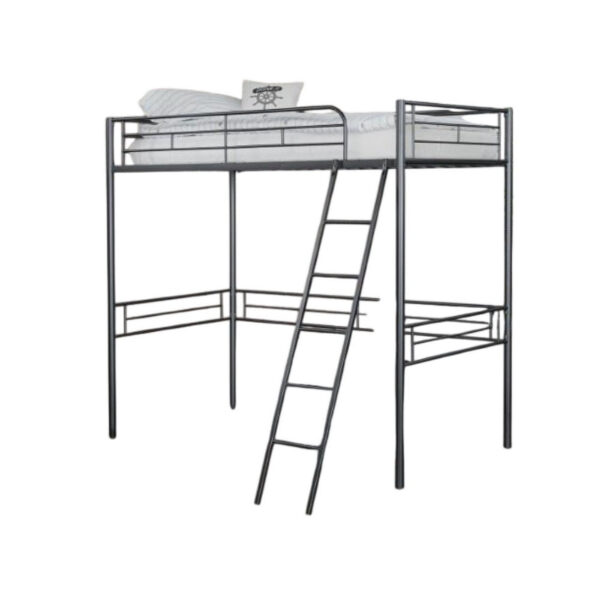Mylz Twin Loft Bed, Black Metal Frame with Attached Angled Ladder