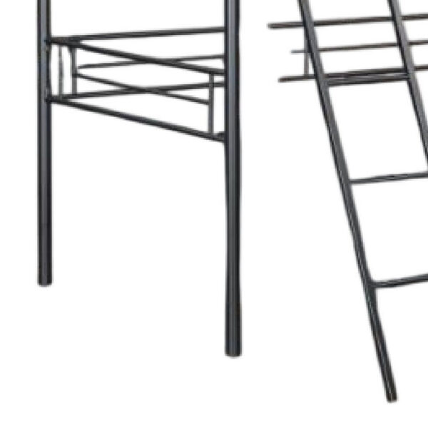 Mylz Twin Loft Bed, Black Metal Frame with Attached Angled Ladder