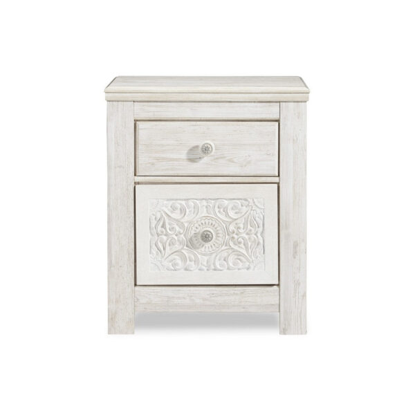 Paxy Nightstand, 2 Drawers, 2 USB Ports, Laminate Whitewash Finish