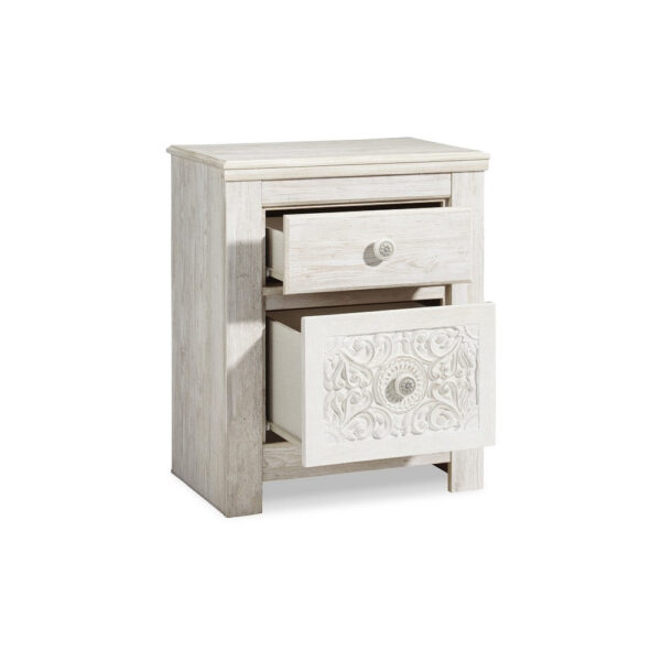 Paxy Nightstand, 2 Drawers, 2 USB Ports, Laminate Whitewash Finish