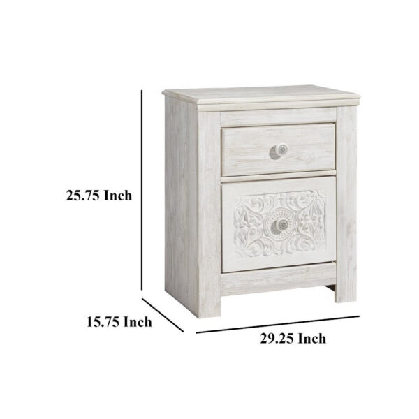 Paxy Nightstand, 2 Drawers, 2 USB Ports, Laminate Whitewash Finish