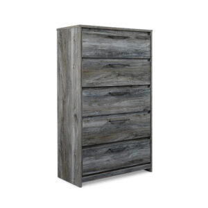 Bays Tall Dresser Chest, 5 Drawers, Modern Rustic Laminate Smoky Gray