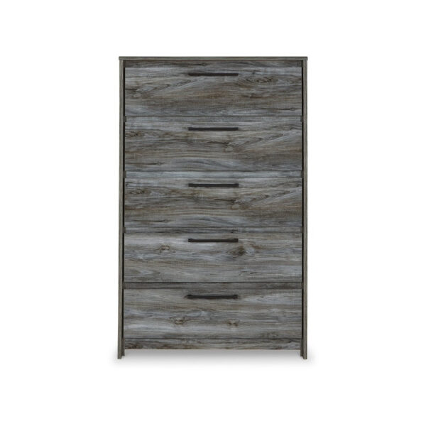 Bays Tall Dresser Chest, 5 Drawers, Modern Rustic Laminate Smoky Gray