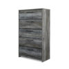 Bays Tall Dresser Chest, 5 Drawers, Modern Rustic Laminate Smoky Gray