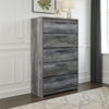 Bays Tall Dresser Chest, 5 Drawers, Modern Rustic Laminate Smoky Gray
