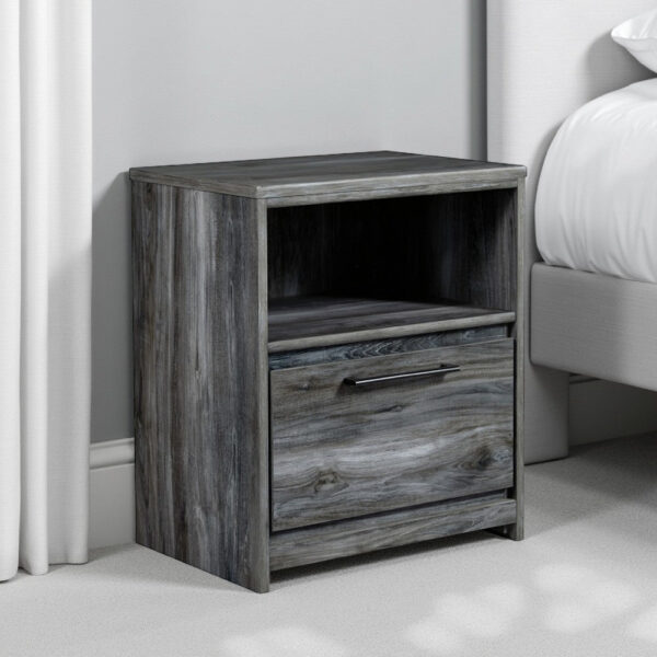 150220266992378648db7.jpeg Bays Nightstand, 1 Drawer USB Port, Modern Rustic Laminate Smoky Gray