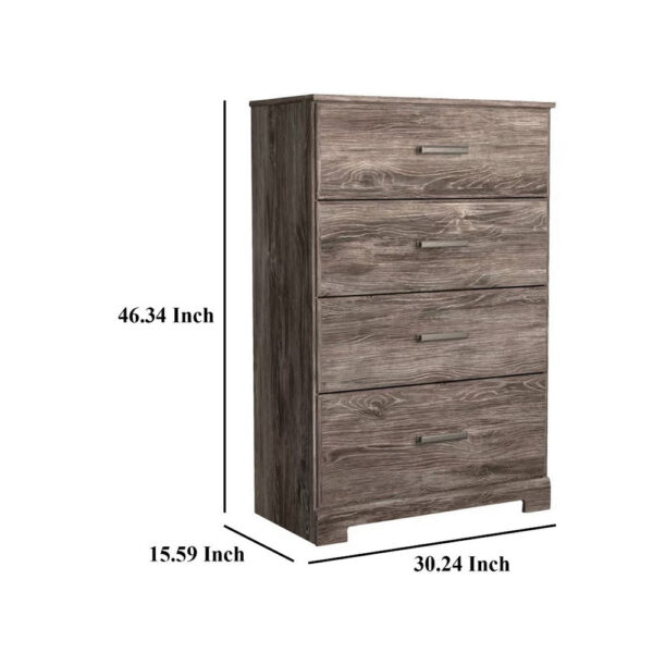 Isnk Tall Dresser Chest, 4 Drawers, Modern Farmhouse Laminate Gray Oak