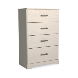 Tely Tall Dresser Chest, 4 Drawers, Modern Farmhouse Laminate White