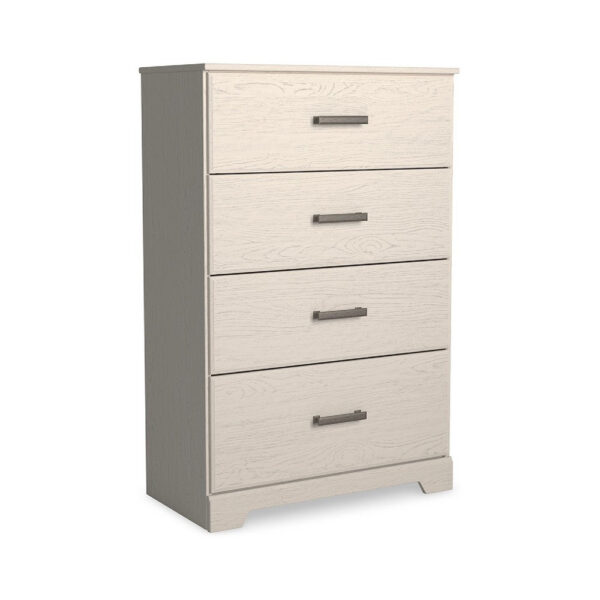 Tely Tall Dresser Chest, 4 Drawers, Modern Farmhouse Laminate White