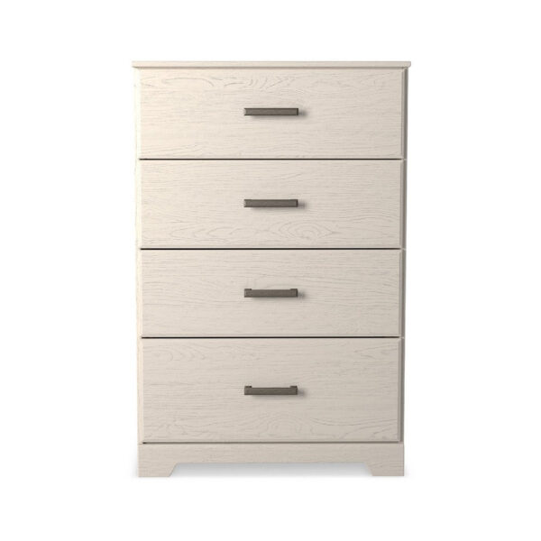 Tely Tall Dresser Chest, 4 Drawers, Modern Farmhouse Laminate White