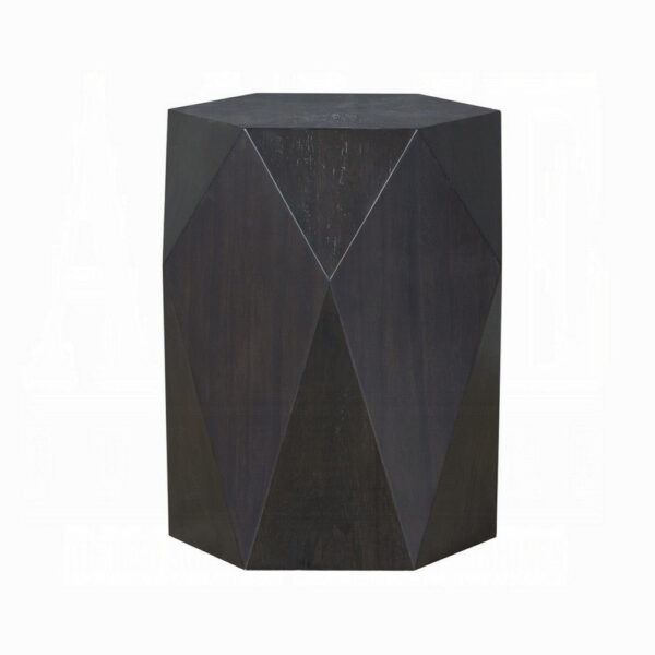 Hano Side End Table, Black Rubberwood, 22 Inch Modern Geometric Body