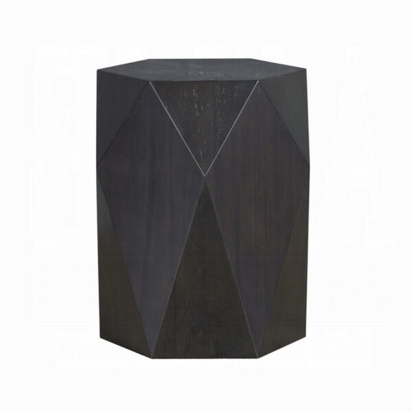 Hano Side End Table, Black Rubberwood, 22 Inch Modern Geometric Body