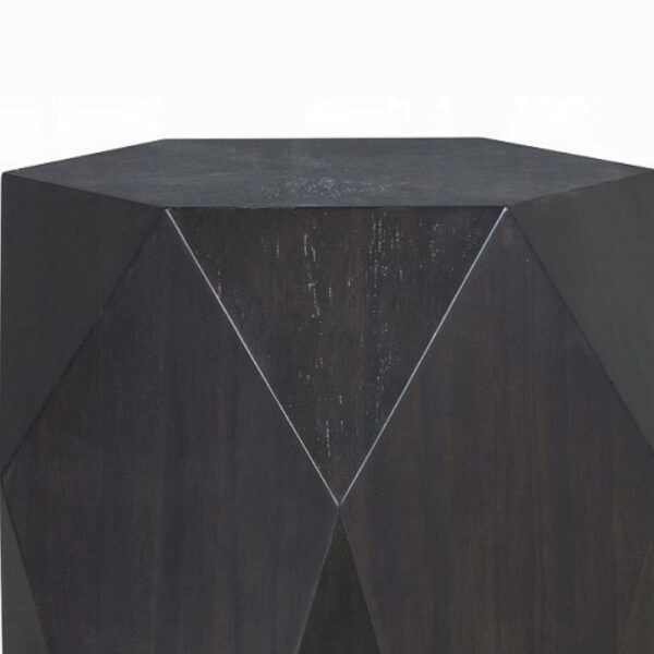 Hano Side End Table, Black Rubberwood, 22 Inch Modern Geometric Body