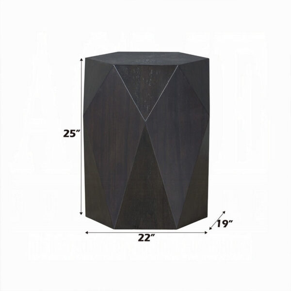 Hano Side End Table, Black Rubberwood, 22 Inch Modern Geometric Body