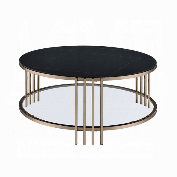 15022026699237c13c049.jpeg Abio Coffee Table, 35 Inch, Round Sintered Stone Top, Black and Gold