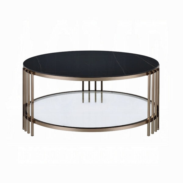 15022026699237c2b31a9.jpeg Abio Coffee Table, 35 Inch, Round Sintered Stone Top, Black and Gold